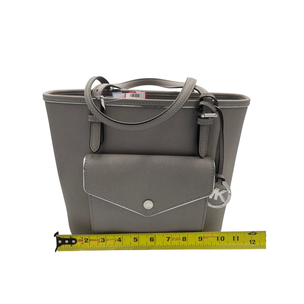 Michael Kors Jet Set Trav. Saffiano Lthr Tote Bag Taupe Gry Slvr Hardware 442G9Y - Picture 7 of 12